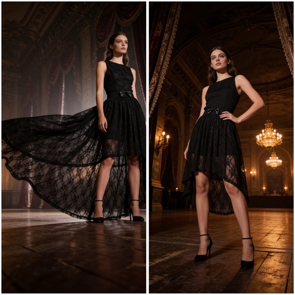 Excuse me Miss? Dresses & Skirts - Black Lace High-Low Evening Skirt Size L